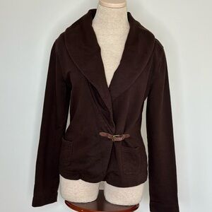LRL Lauren Jeans Co. Women's Leather Buckle Brown Cardigan Sweater Size Medium